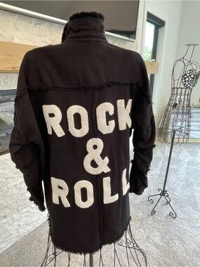 Black 'Rock & Roll' Ladies Distressed Shirt Jacket